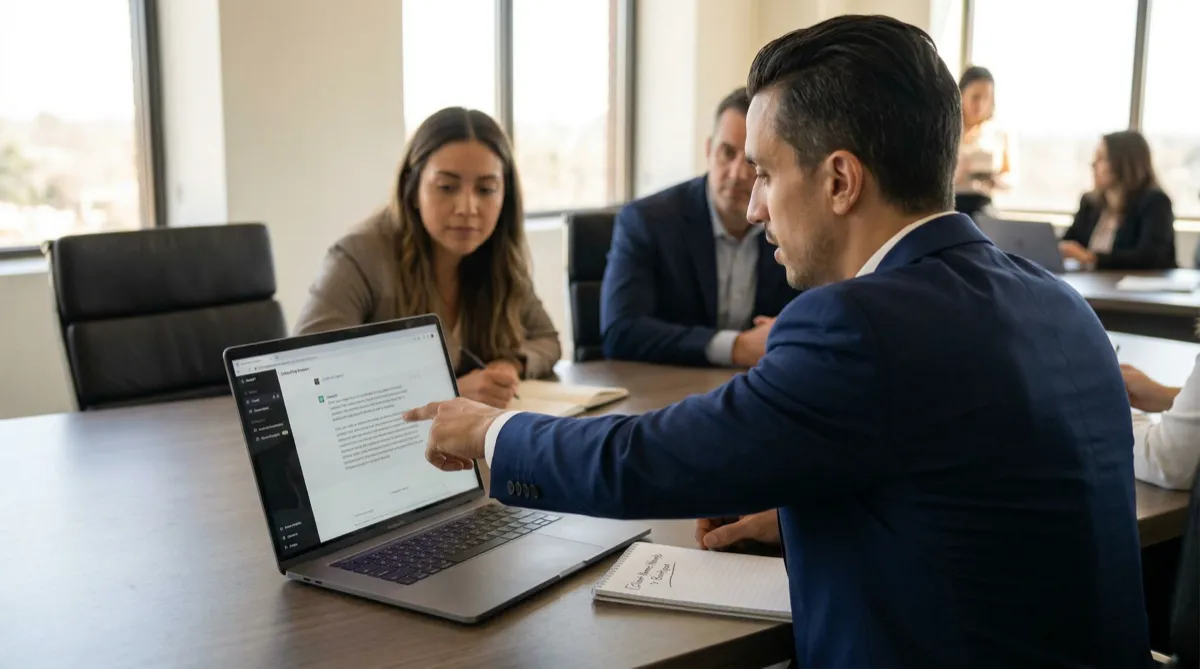 Consultant showing a business owner their brand being recommended in ChatGPT
